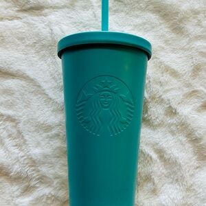 Starbucks 2015 Stainless Steel 16 oz Tumbler Teal Blue Logo Cold Cup w/Straw NEW
